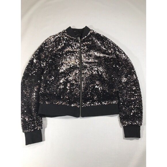 Aeropostale Sequins Jacket Zip Black Collar/Cuffs Size Medium - Picture 4 of 8